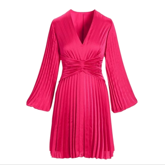 Boston Proper Long Sleeve Pleated Fit And Flare Dress In Blossom Size 6 NWT - Picture 9 of 10